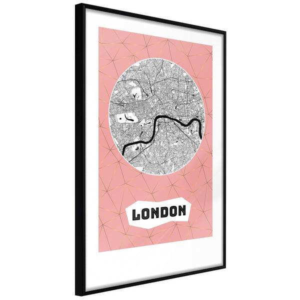 Poster - City map: London (Pink)  - zwart