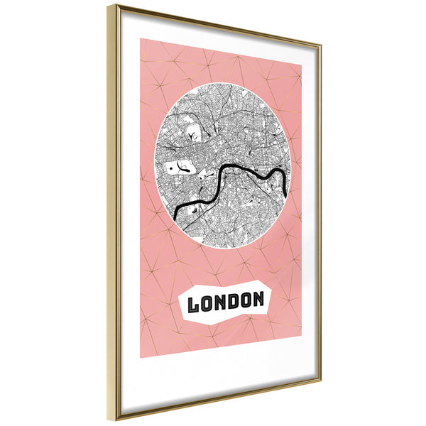 Poster - City map: London (Pink)  - goud
