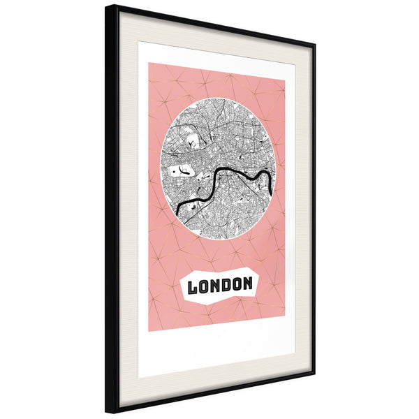 Poster - City map: London (Pink)  - zwart passepartout