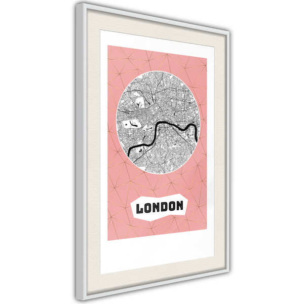Poster - City map: London (Pink)  - wit passepartout