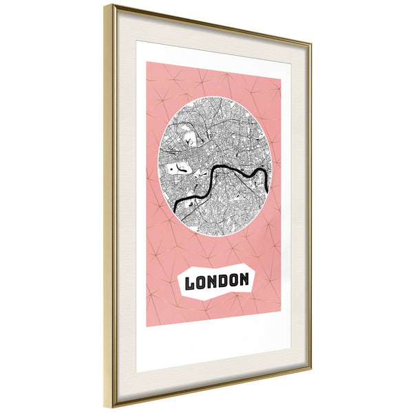 Poster - City map: London (Pink)  - goud passepartout