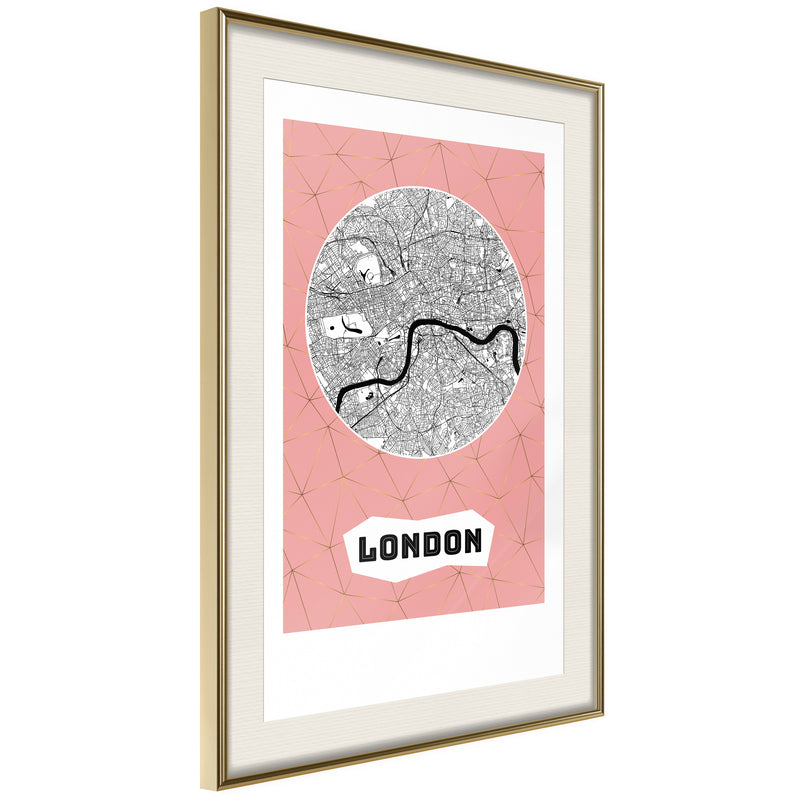 Poster - City map: London (Pink)  - goud passepartout