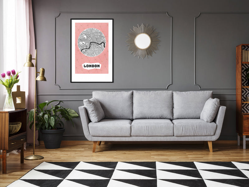 Poster - City map: London (Pink)  - zwart