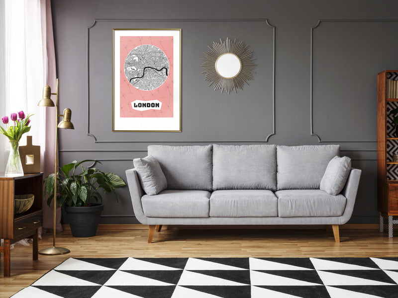 Poster - City map: London (Pink)  - goud