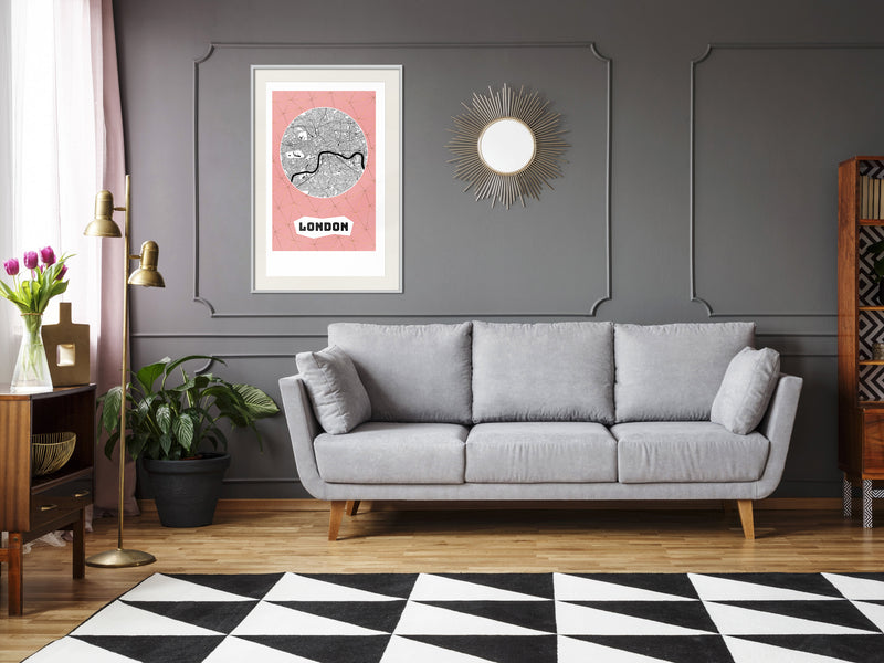 Poster - City map: London (Pink)  - wit passepartout
