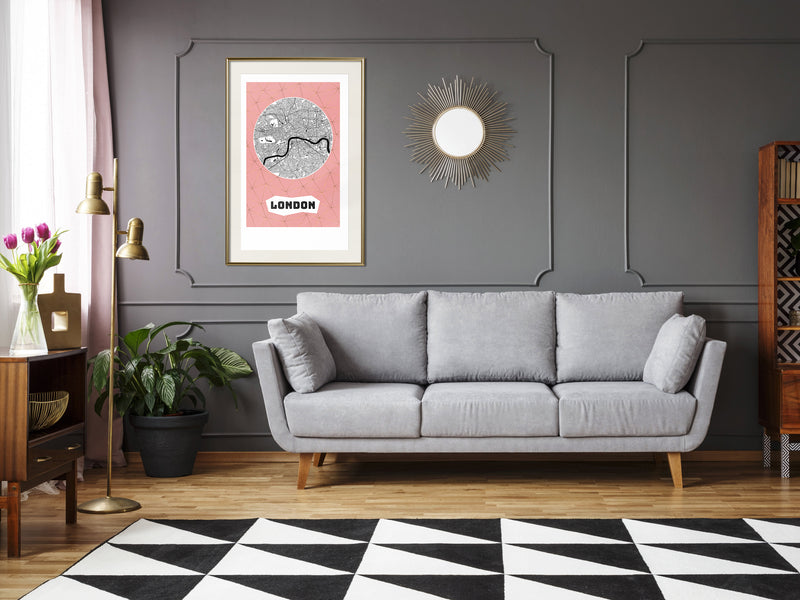 Poster - City map: London (Pink)  - goud passepartout