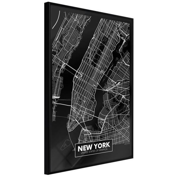 Poster - City Map: New York (Dark)  - zwart
