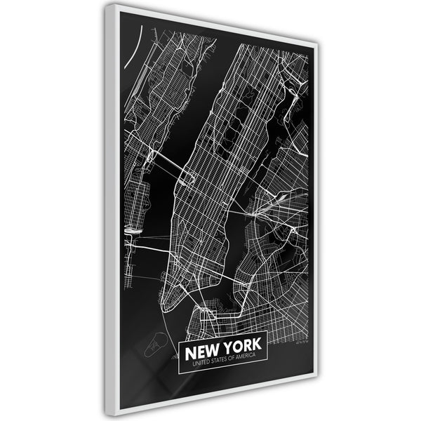 Poster - City Map: New York (Dark)  - wit