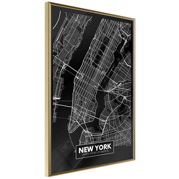 Poster - City Map: New York (Dark)  - goud