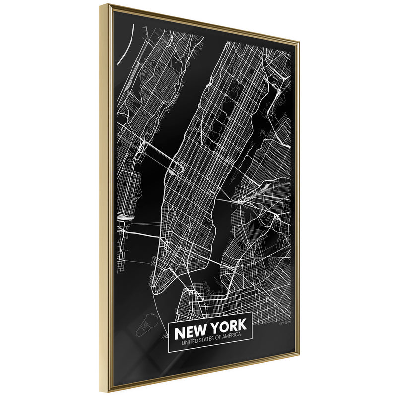 Poster - City Map: New York (Dark)  - goud