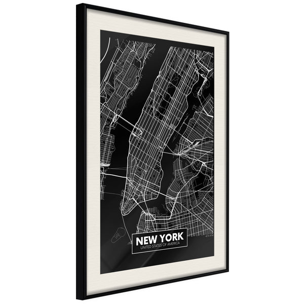 Poster - City Map: New York (Dark)  - zwart passepartout