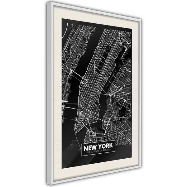 Poster - City Map: New York (Dark)  - wit passepartout