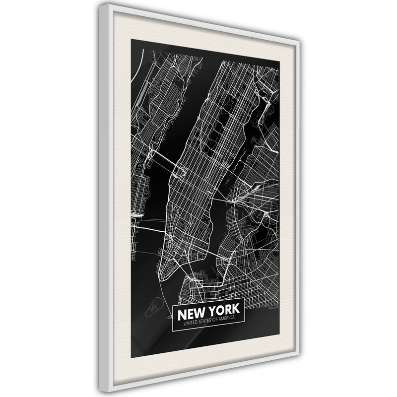 Poster - City Map: New York (Dark)  - wit passepartout