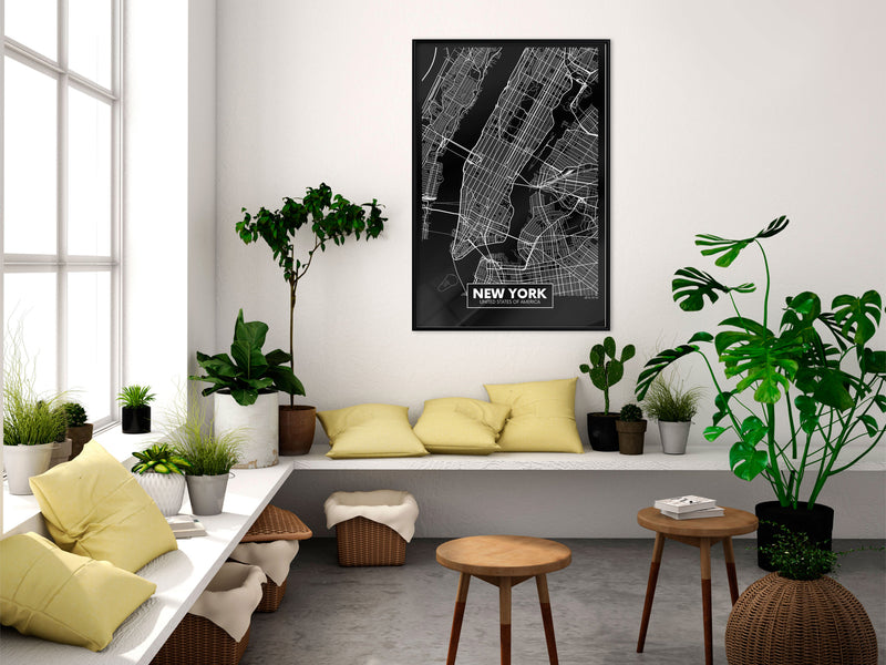 Poster - City Map: New York (Dark)  - zwart