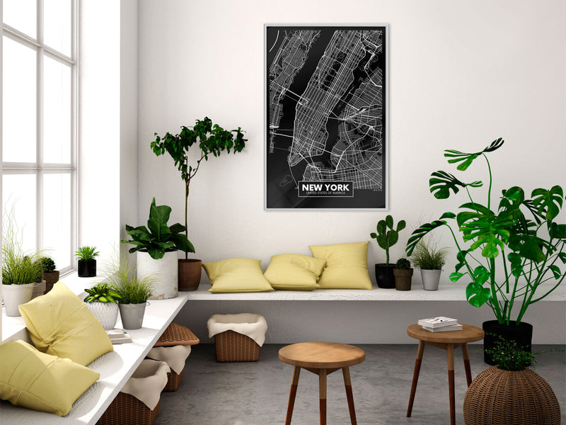 Poster - City Map: New York (Dark)  - wit