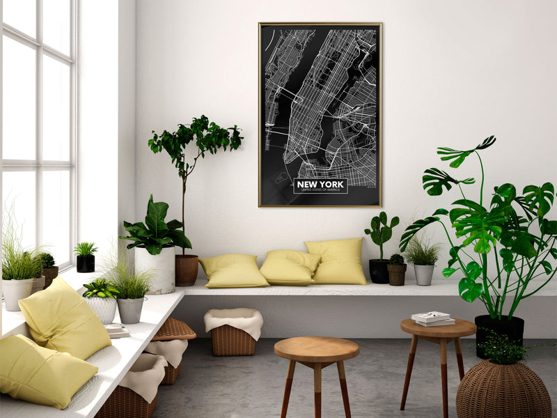 Poster - City Map: New York (Dark)  - goud