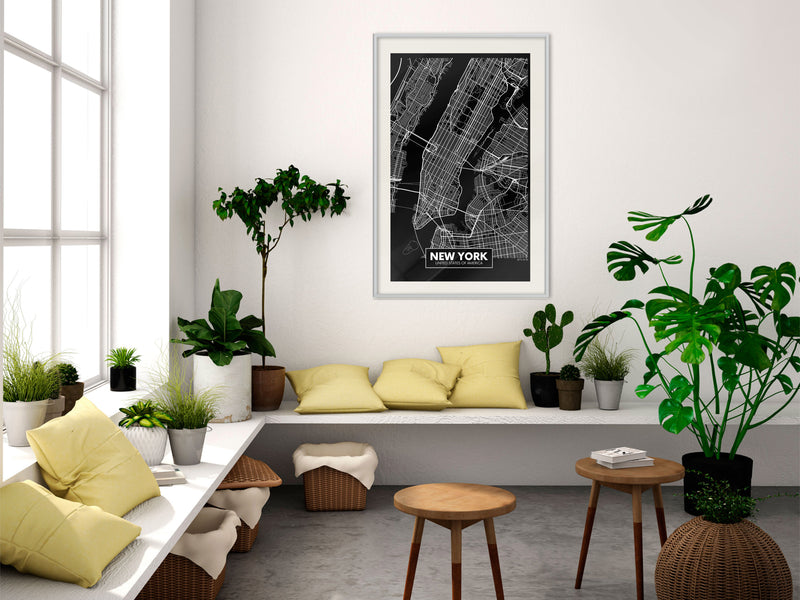 Poster - City Map: New York (Dark)  - wit passepartout