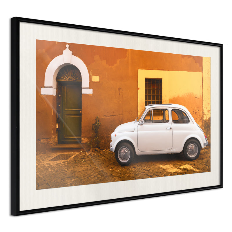 Poster - White Car  - zwart passepartout