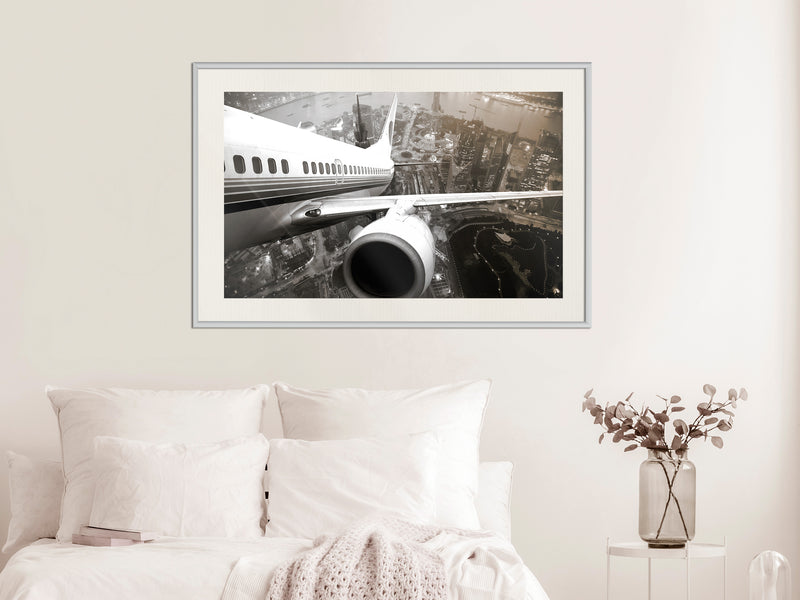 Poster - Plane Wing  - wit passepartout