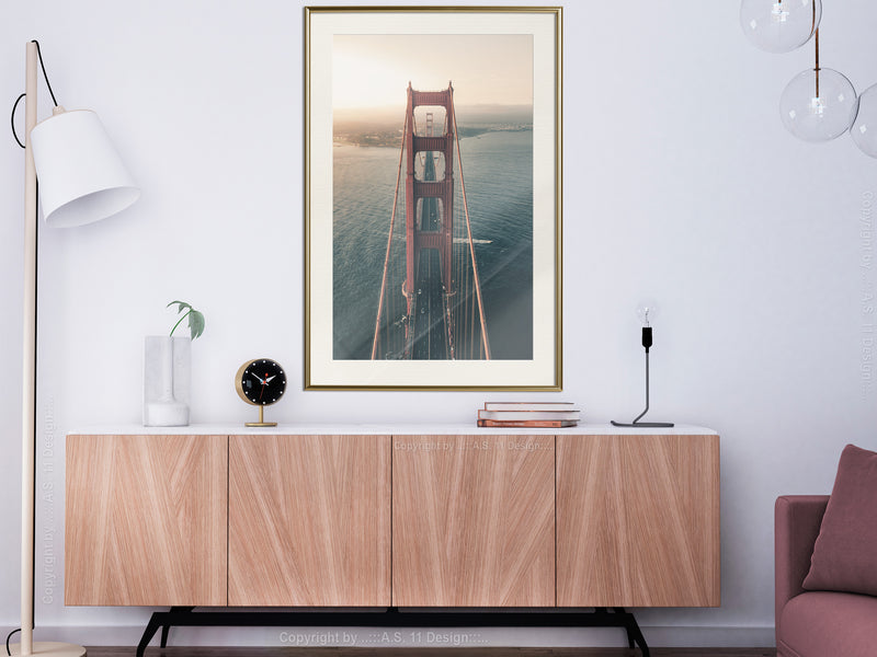 Poster - Bridge in San Francisco I  - goud passepartout