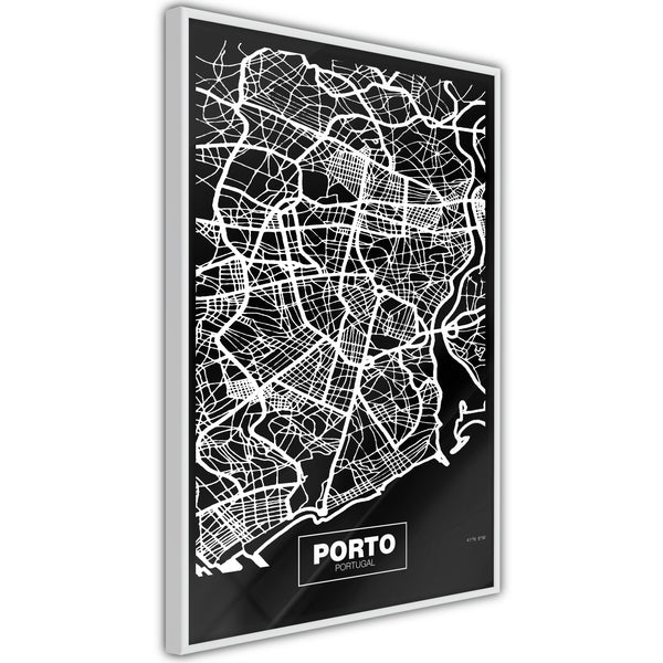Poster - City Map: Porto (Dark)  - wit