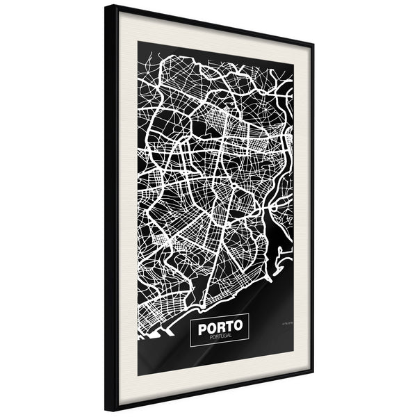 Poster - City Map: Porto (Dark)  - zwart passepartout