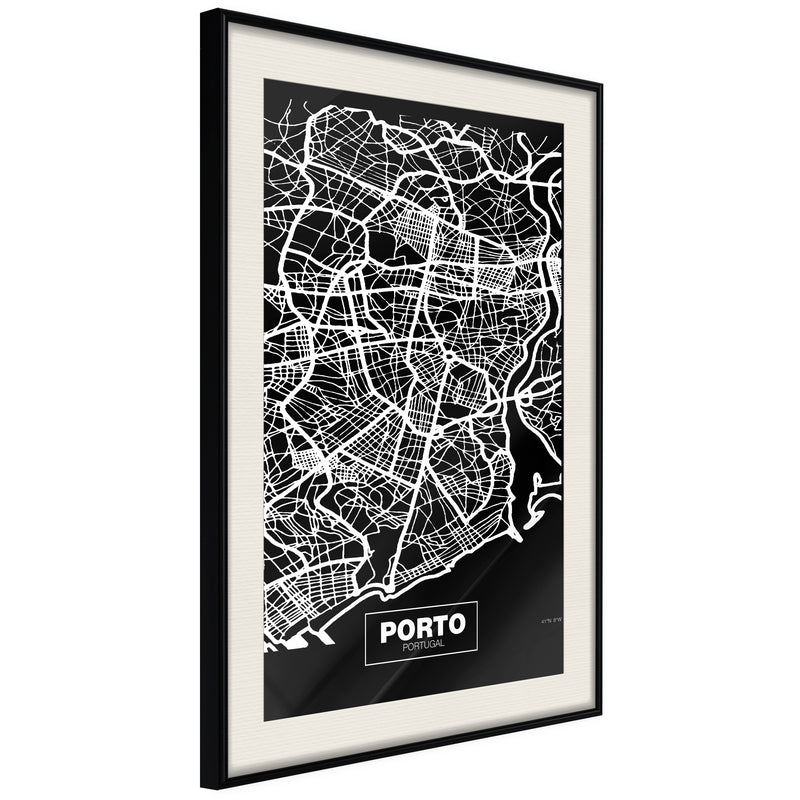 Poster - City Map: Porto (Dark)  - zwart passepartout