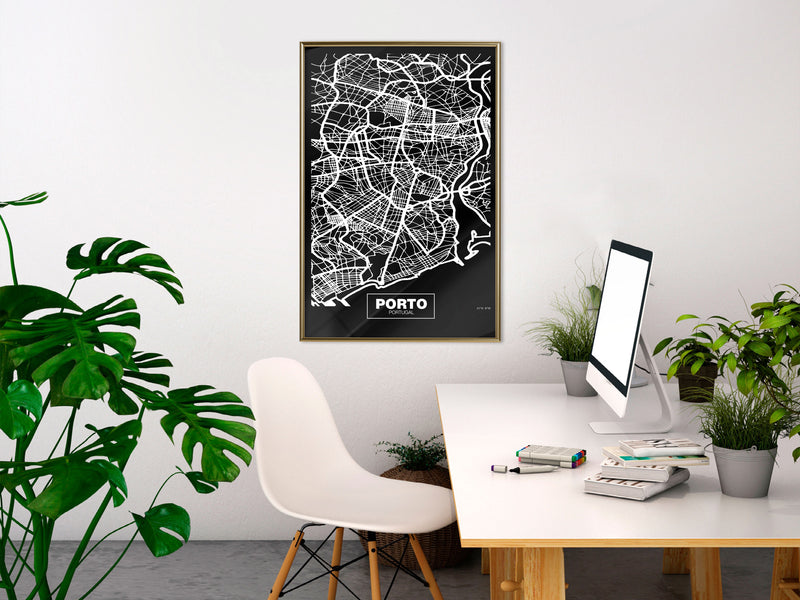 Poster - City Map: Porto (Dark)  - goud