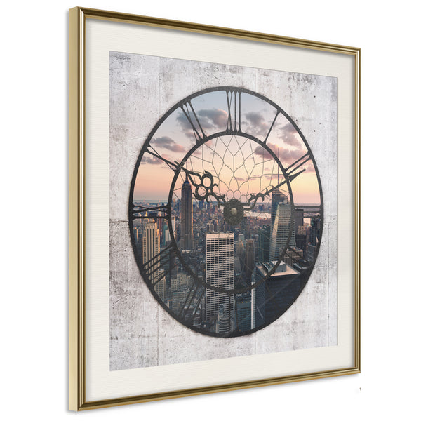 Poster - City Clock (Square)  - goud passepartout