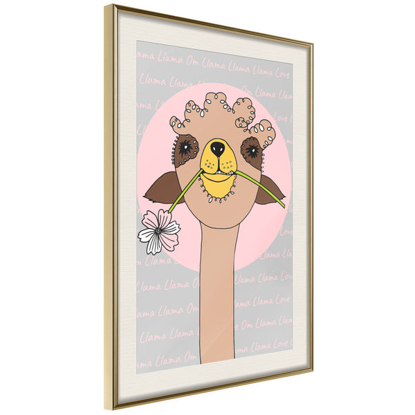 Poster - Cute Llama  - goud passepartout