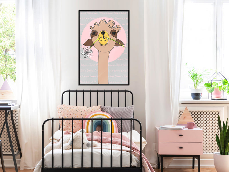 Poster - Cute Llama  - zwart