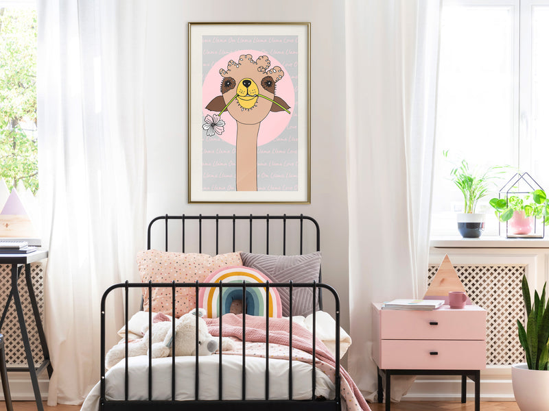 Poster - Cute Llama  - goud passepartout