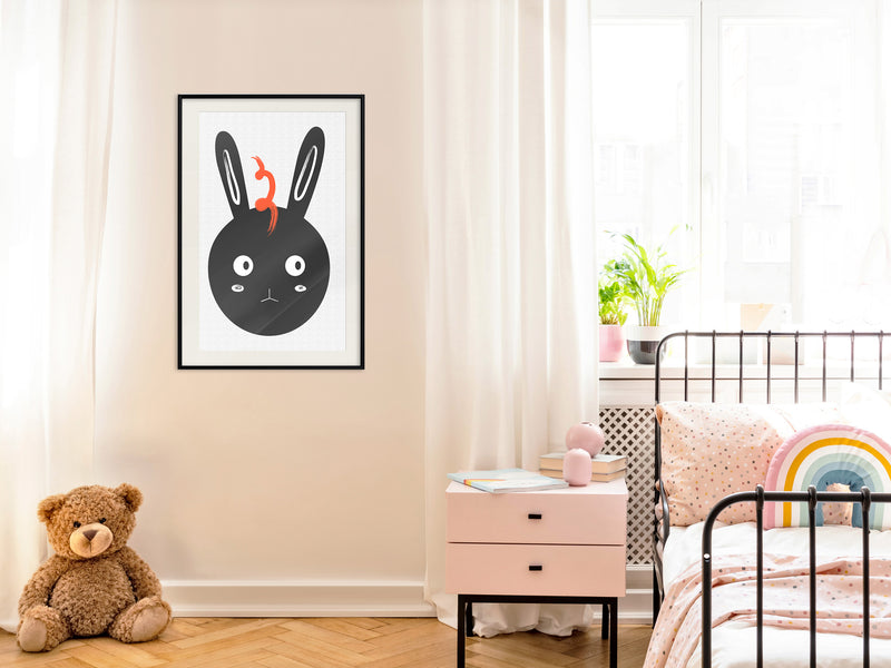 Poster - Surprised Bunny  - zwart passepartout