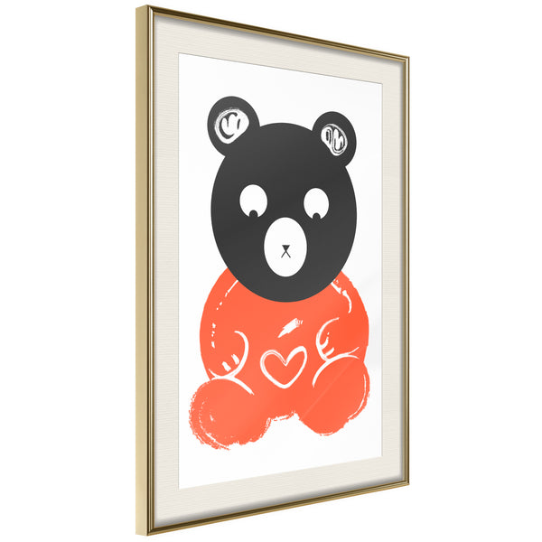 Poster - Teddy Bear in Love  - goud passepartout