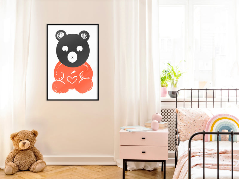 Poster - Teddy Bear in Love  - zwart