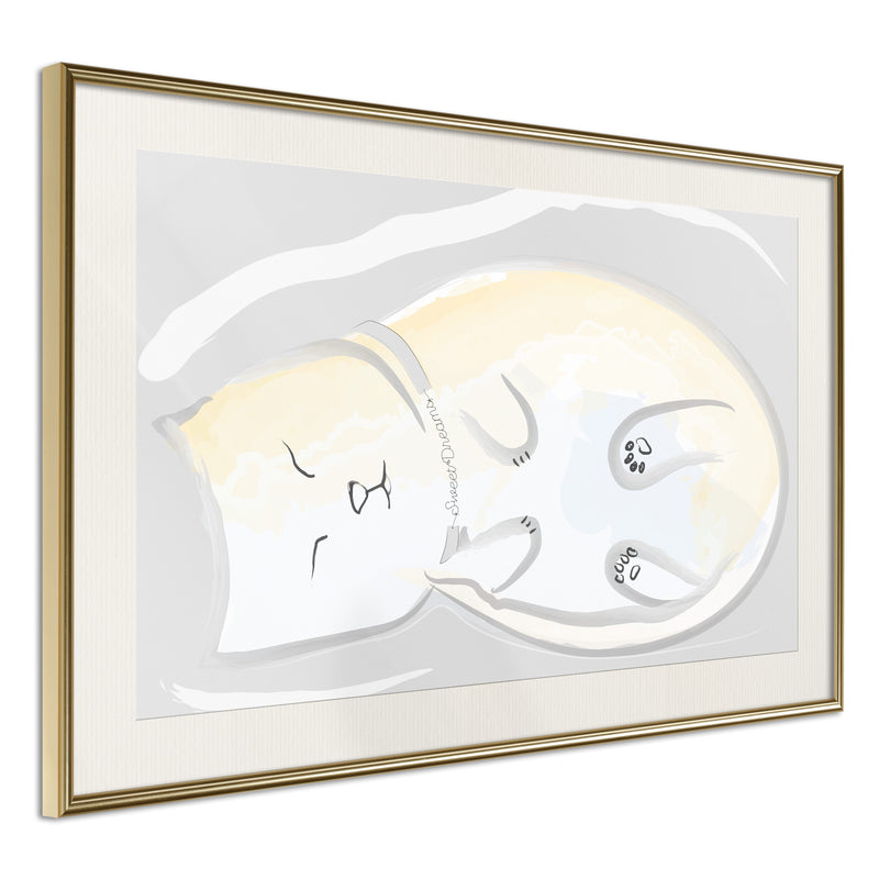Poster - Happy Kitty  - goud passepartout