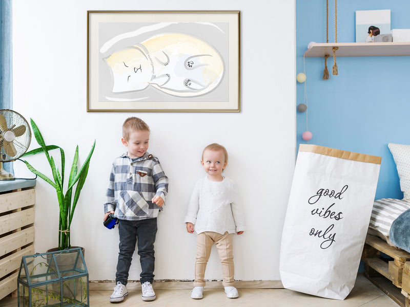 Poster - Happy Kitty  - goud passepartout