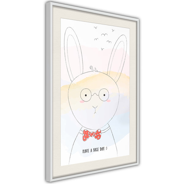 Poster - Polite Bunny  - wit passepartout