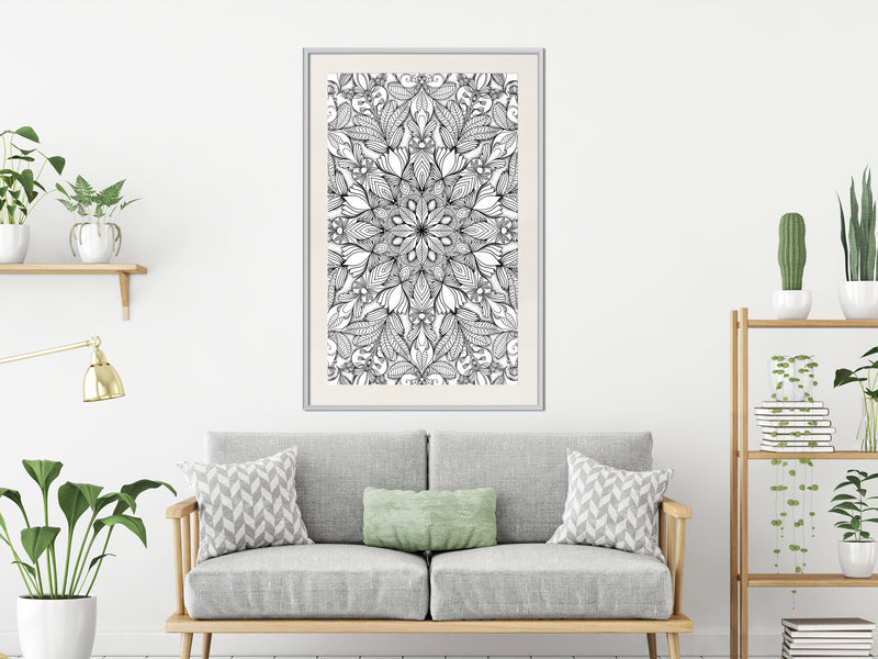 Poster - Colourless Mandala  - wit passepartout