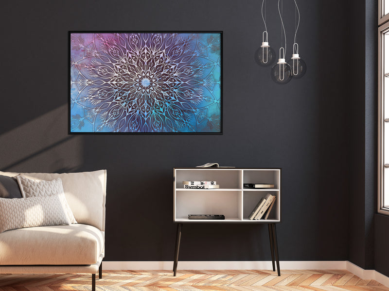 Poster - Blue and Pink Mandala  - zwart
