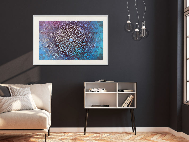 Poster - Blue and Pink Mandala  - wit passepartout