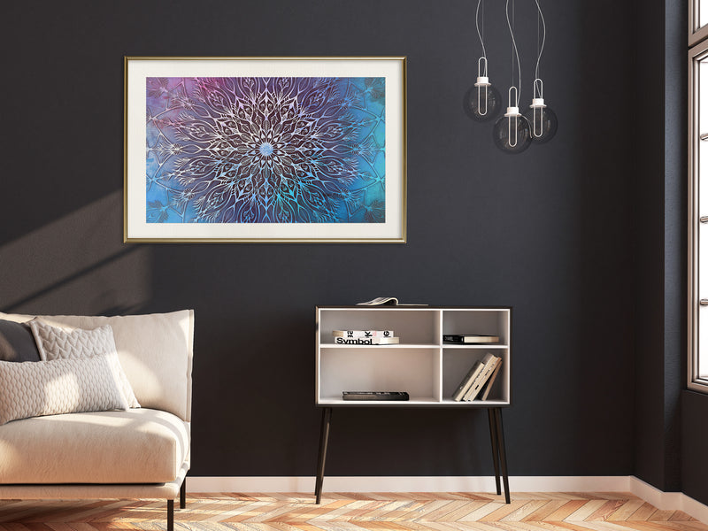 Poster - Blue and Pink Mandala  - goud passepartout