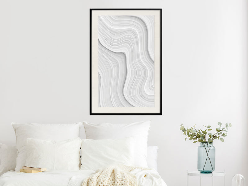 Poster - Snow Contour Lines  - zwart passepartout