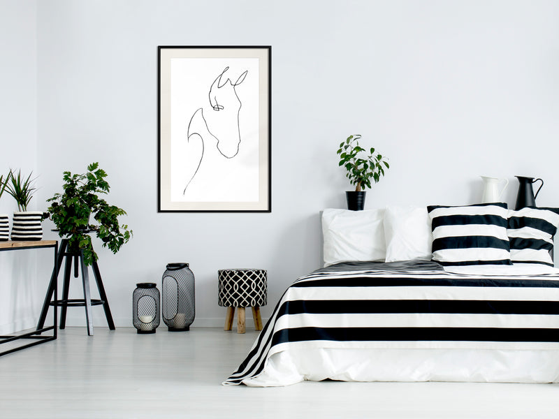 Poster - Sketch of a Horse's Head  - zwart passepartout