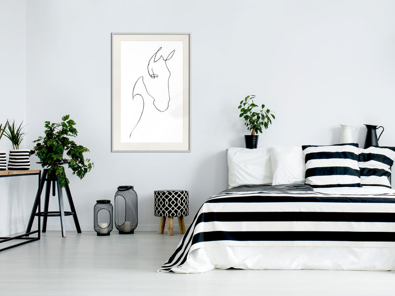 Poster - Sketch of a Horse's Head  - wit passepartout