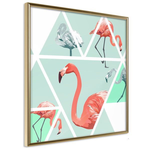 Poster - Tropical Mosaic with Flamingos (Square)  - goud