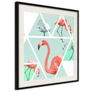 Poster - Tropical Mosaic with Flamingos (Square)  - zwart passepartout