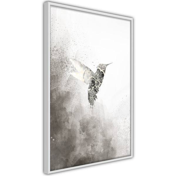 Poster - Hummingbird in Shades of Grey  - wit