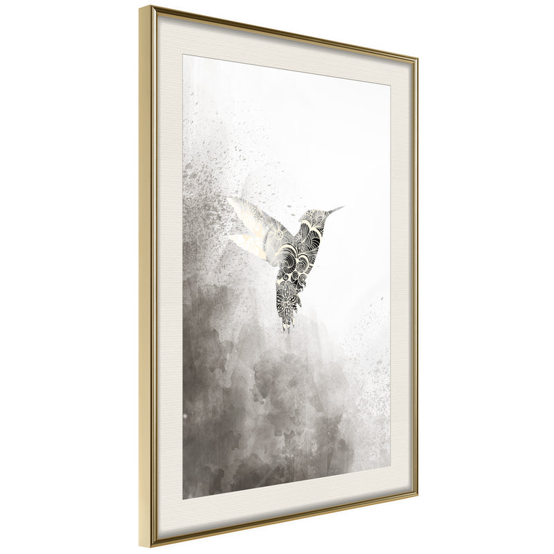 Poster - Hummingbird in Shades of Grey  - goud passepartout