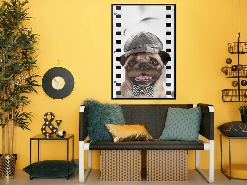 Poster - Dressed Up Pug  - zwart